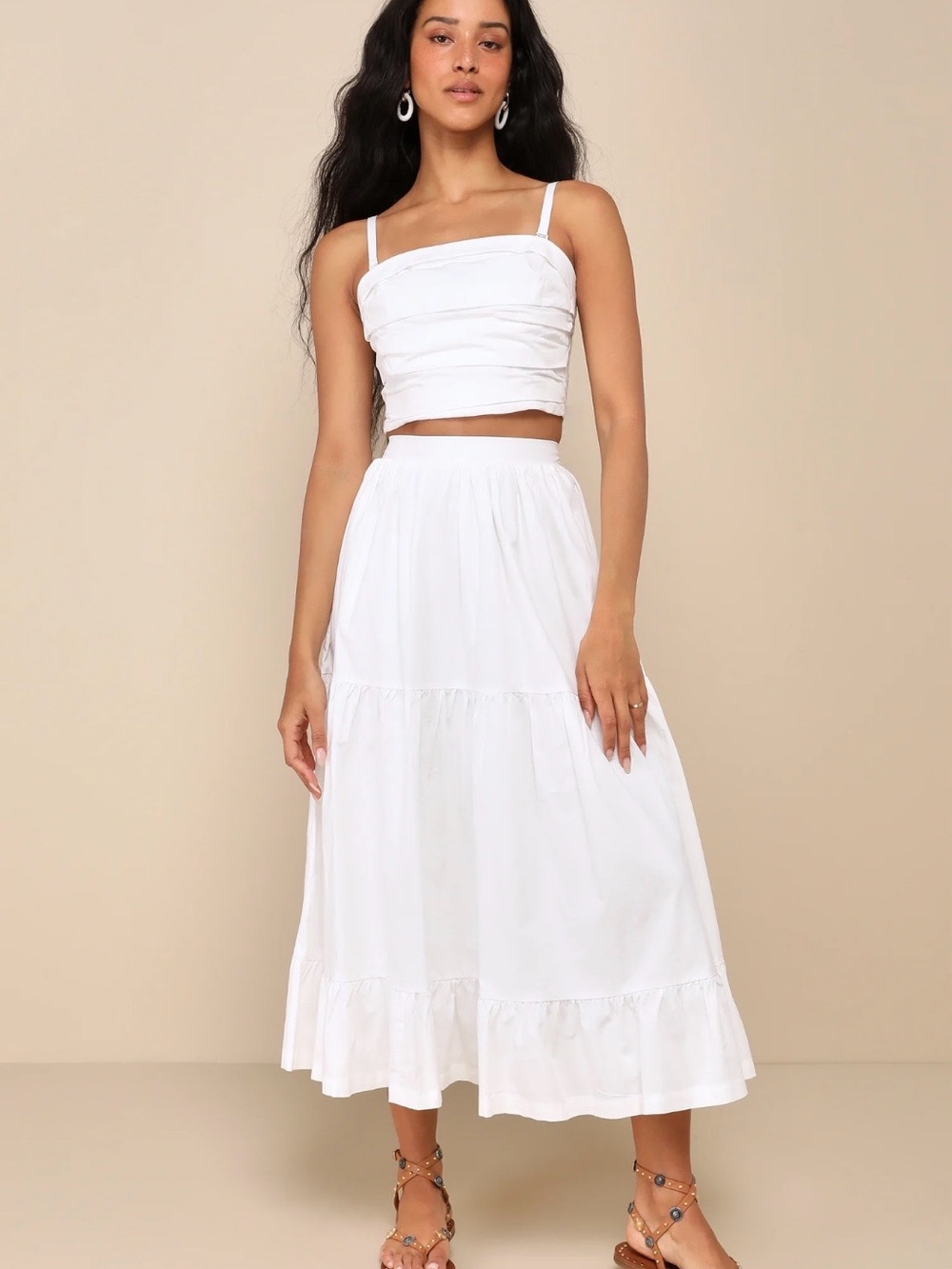 NWT Lulu's White Tiered Cotton Midi Skirt